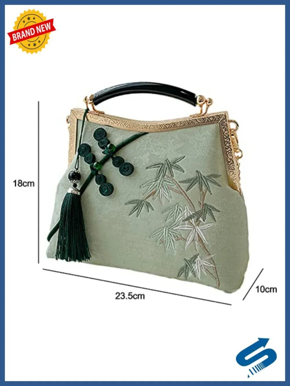Embroidered Clutch Purse Boho Evening Bag with Tassel Vintage Crossbody Bamboo